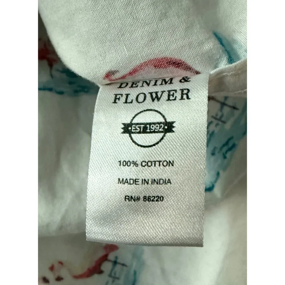 Denim & Flower Ricky Singh Slim Fit Mens Button Down Pink Flamingo Shirt Size Me - Picture 10 of 14